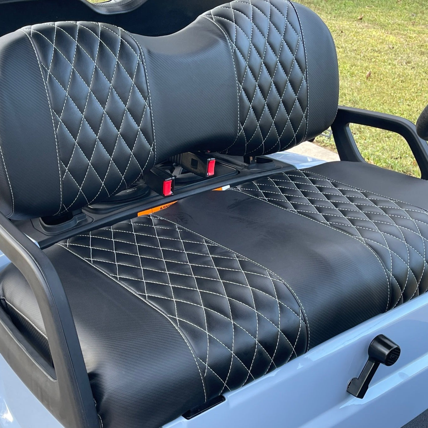 Advanced EV Advent 4 Passenger Seat Covers - Carbon Fiber Black and Diamond Black with White Stitching