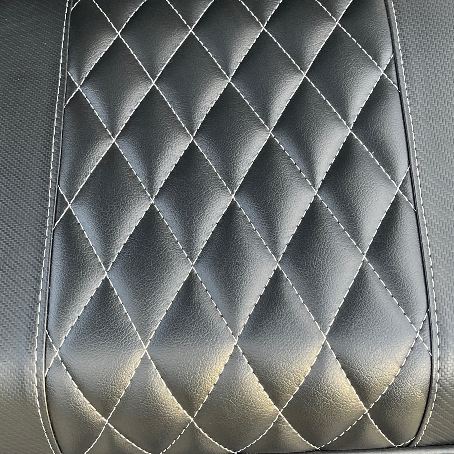 Advanced EV Advent 4 Passenger Seat Covers - Carbon Fiber Black and Diamond Black with White Stitching
